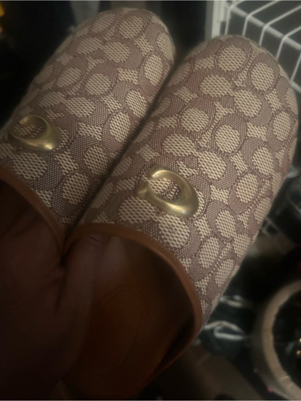 Coach Tan & Brown Signature Canvas Slip-On Mules